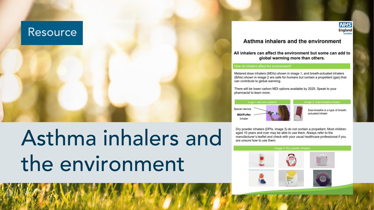 The @HealthyLDN Children and Young People (CYP) Asthma Pharmacy Group, have developed two new resources:

A patient leaflet 📄 ow.ly/nvpg50MlfR1

Top tips for healthcare professionals on inhalers and the green agenda 📄 ow.ly/mARt50MlfR0

Please share!

#GreenerNHS