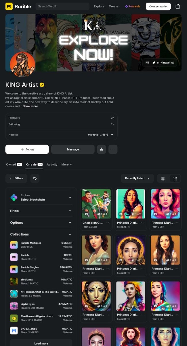 Follow #KINGArtist on <a href="/rarible/">Rarible</a> ⚡
Let's explore our listed #NFTs ✨
#NFTCommunity #Web3 #NFTCollectors #Rarible #NFTGiveaways #Crypto