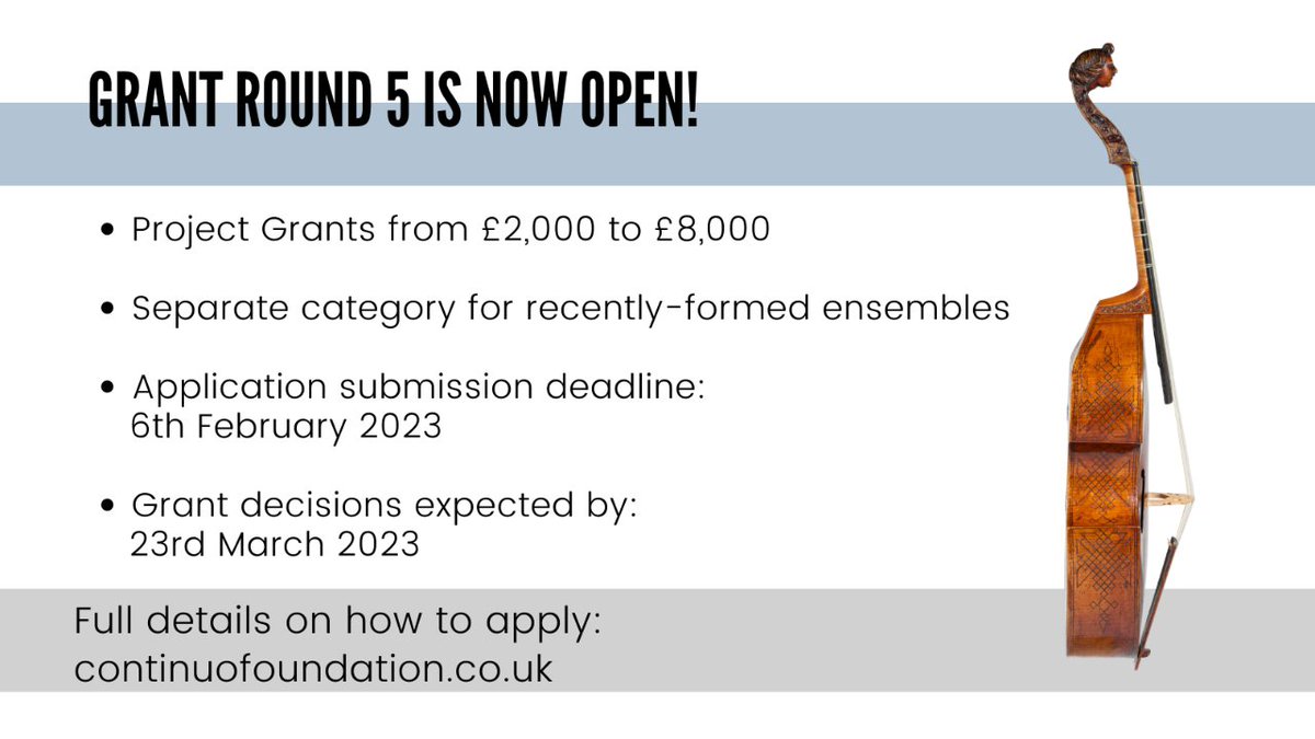 🎺🎺 GRANT ROUND 5 IS NOW OPEN!

Head over to our website for all details and please help spread the word to UK period-instrument ensembles.
my.mtr.cool/sdvcljrkpe

#grants #supportmusicians #baroqueensemble #earlymusicensemble #historicalperformanceensemble