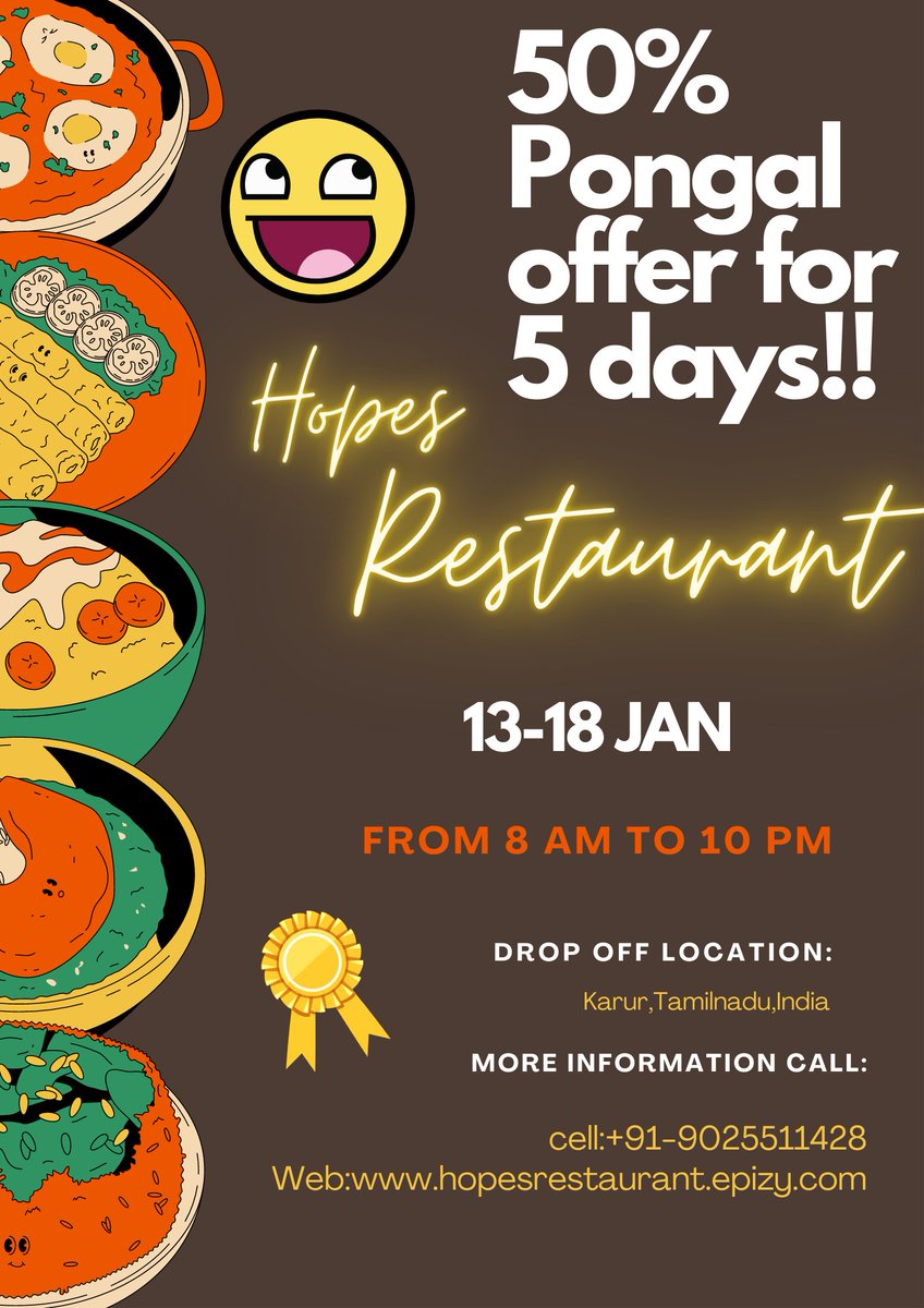 50% Pongal offer for 5 days!!
Hopes Restaurant
Contact:+91-9025511428
.
.
#restaurant #restaurante #RestaurantesCDMX