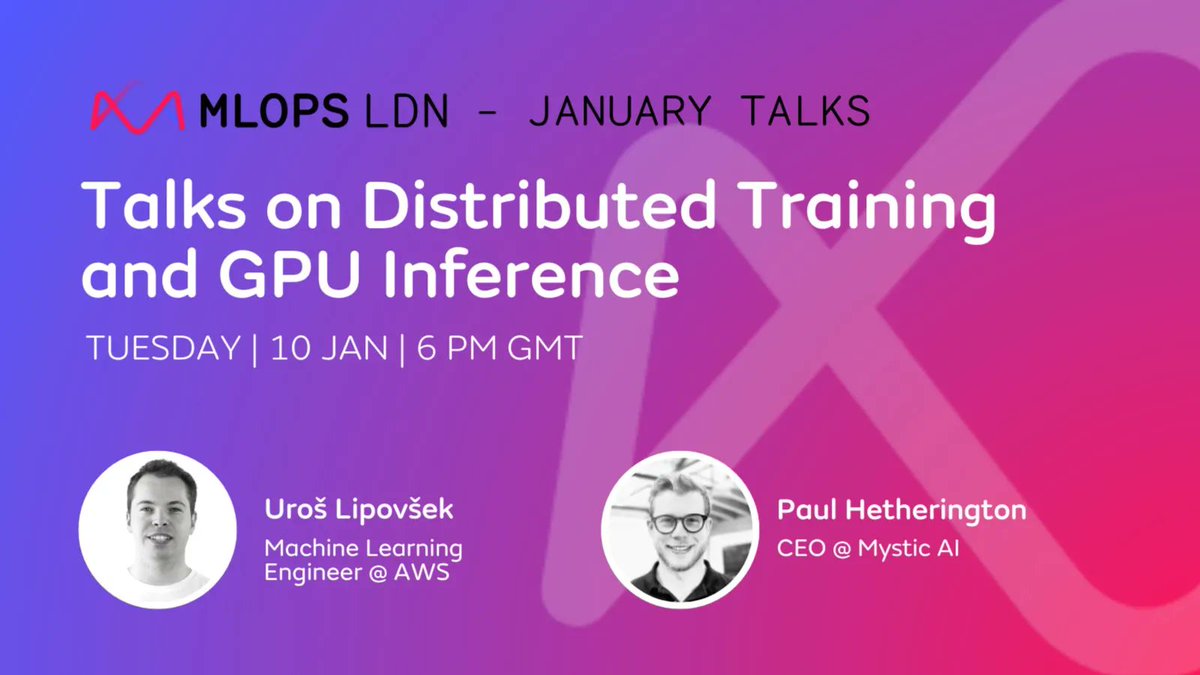 If you can't make it to the London #MLOps meetup this evening you can watch it on YouTube - talks on distributed training from <a href="/awscloud/">Amazon Web Services</a> and GPU inference with <a href="/phethers/">Paul Hetherington</a> - register at meetup.com/mlopslondon/ev… Come and say hello to <a href="/roviosc/">Oscar Rovira</a> and the pipeline.ai team!