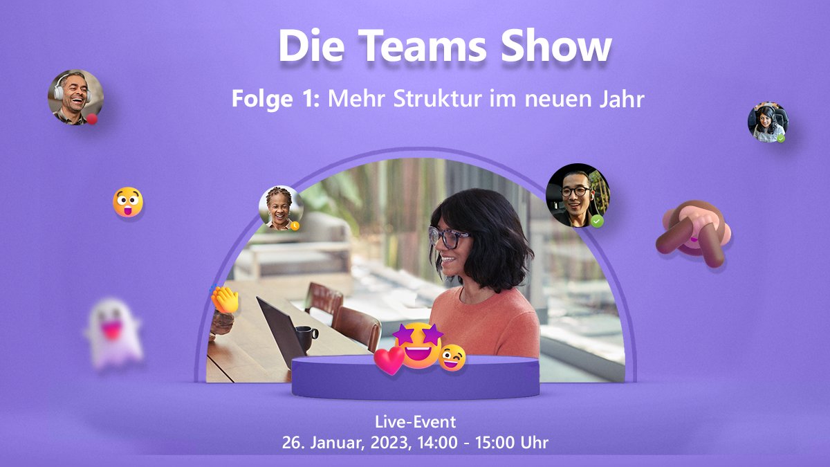 MSFT_BusinessDE's tweet photo. Die Teams Show geht in die erste Runde. Wenn auch Sie mit mehr Struktur ins neue Jahr starten wollen, haben wir da was. Erfahren Sie in nur einer Stunde die besten Tipps für Teams & Co.: https://t.co/w2VqaidxUX
#TeamsShow #Teams https://t.co/4D3chEEjmD
