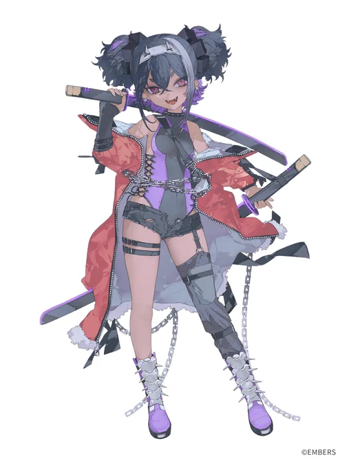 「アッシュアームズ -灰燼戦線-」にて紫電一一型のスキン「時空を断つ双刃」を描かせて頂きました。監修は坂月()さんです。#アッシュアームズ #アシュア 