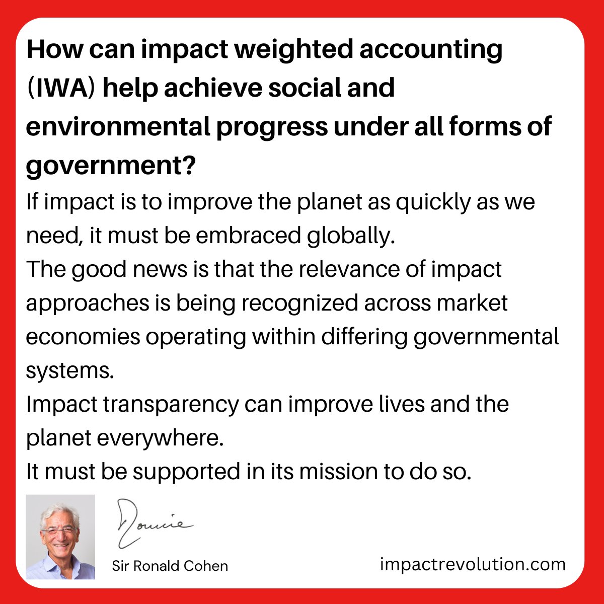 sirronniecohen's tweet photo. If impact is to improve the planet as quickly as we need, it must be embraced globally. #impactinvesting #esg #impacttransparency #iwa #impactweightedaccounting #impactvaluation https://t.co/Q9Pu4q8hpo