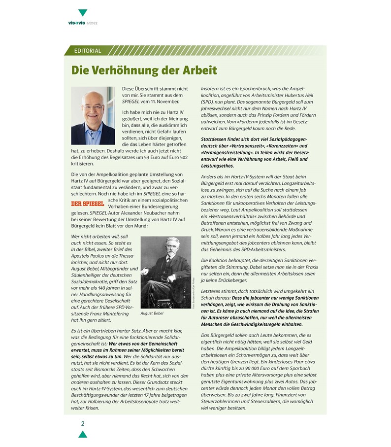DieVersicherer's tweet photo. #vis_a_vis 6/22 online: Im aktuellen Editorial äußert sich Michael #Niebler, Geschäftsführendes Vorstandsmitglied des #AGV, zur Umstellung von #HartzIV auf #Bürgergeld https://t.co/rtQVa4Vups https://t.co/iMeYQstBJQ