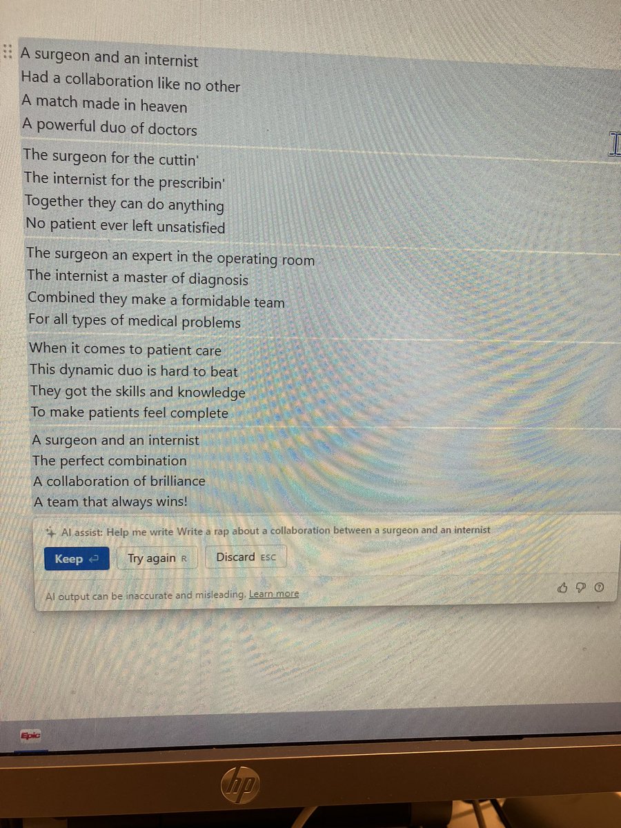 ALJVerhulst's tweet image. Binnen enkele seconden met behulp van #chatGPT deze rap laten genereren over samenwerking tussen internist en chirurg 😂👌🏻