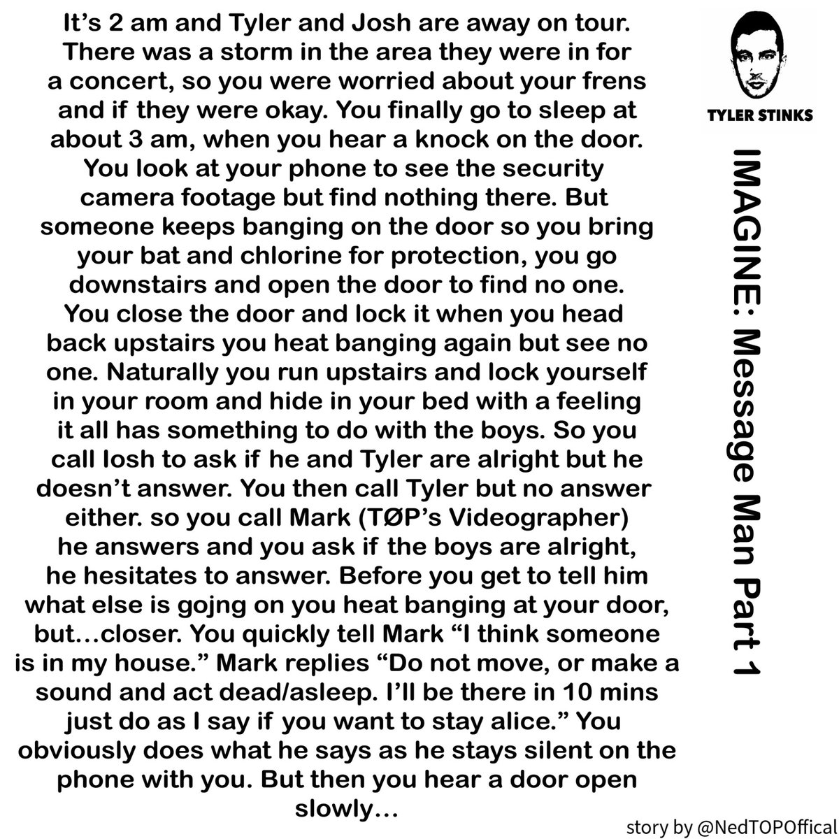 NedTOPOffical's tweet photo. @ReelBearMedia @twentyonepilots @tylerrjoseph @joshuadun #messageman #MessageMan #messagemanfanfic #MessageManFanFic https://t.co/OXfe5OPm5i