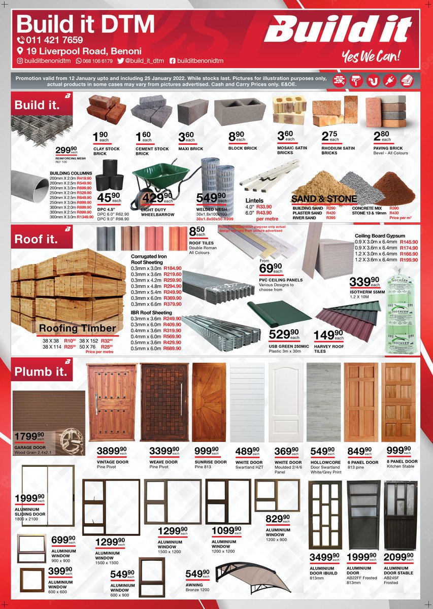 builditbenoni's tweet photo. Build It DTM Promotion valid till 25 January- 19 Liverpool Road, Benoni. Tel: 011 421 7659 WhatsApp: 068 106 6179 #sale #tiles #homedecor #porcelaintiles #paint #pvcceiling #ceramictiles #special #specials #specialoffer #pine #hardwarestore #hardware #hardwareshop #tools #timber https://t.co/FCPuPp5753
