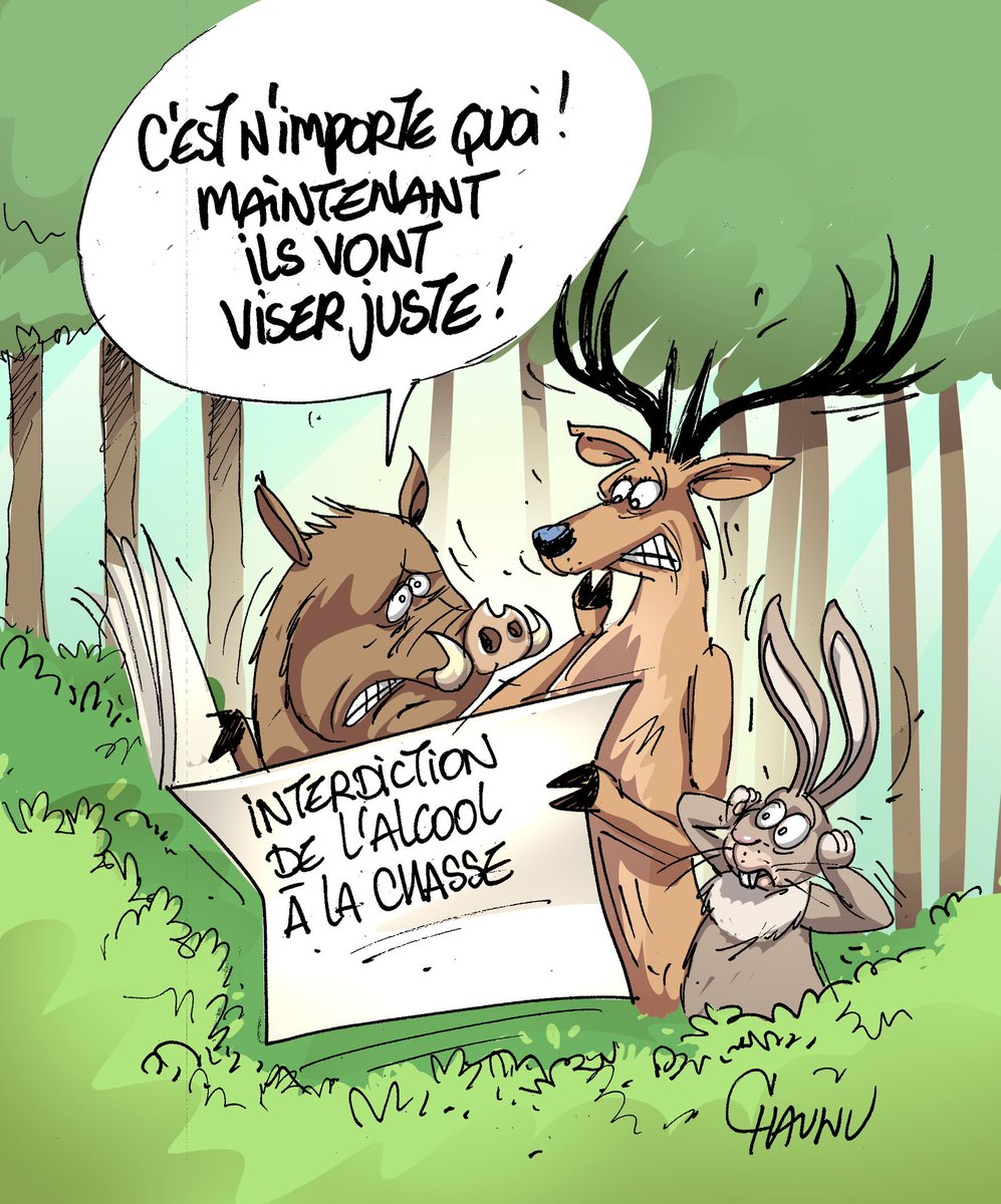 EmmanuelChaunu's tweet image. Dessin du jour pour @ouestfrance #chasse #alcool #dessindepresse #animauxdelaforêt #actu