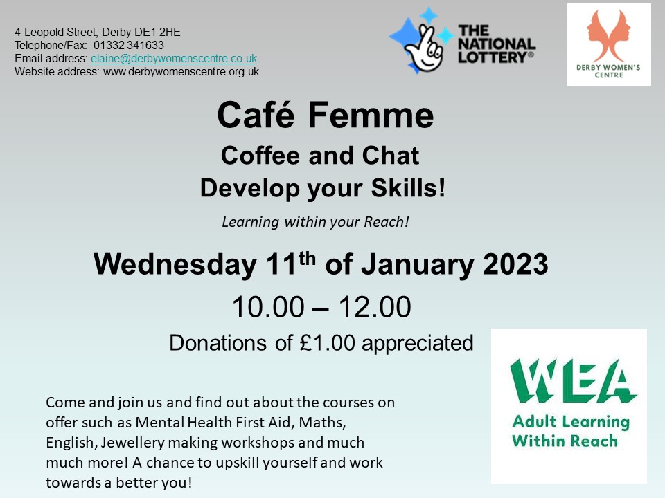 We invite you to join us at our coffee morning , which will take place on Wednesday 11 January 2023 between the hours of 10.00 and 12.00, and the theme will be ‘Coffee and Chat – Develop your Skills’. All ladies are welcome we hope to see you there. @WEAadulted