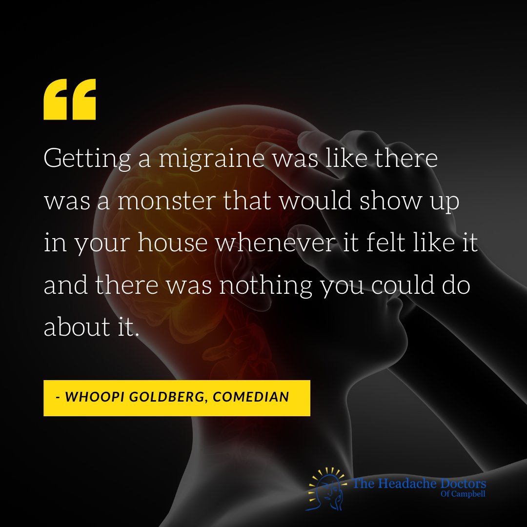 HeadacheOf's tweet photo. "Getting a migraine was like there was a monster that would show up in your house whenever it felt like it and there was nothing you could do about it." - Whoopi Goldberg, Comedian

CONTACT US FOR MORE👇👇
Phone: 408-866-8820
Email: dr@theheadachedoctor.com https://t.co/XxxVaT9xSm