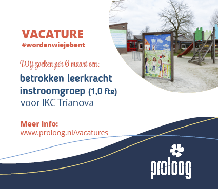 VACATURE | Wij zoeken voor IKC Trianova een enthousiaste, betrokken leerkracht voor de instroomgroep. Dankzij het toenemend aantal leerlingen kunnen we een extra kleutergroep opstarten. Kom werken in een gedreven, enthousiast, innovatief team! Meer info: proloog.nl/Werken-bij/Vac…