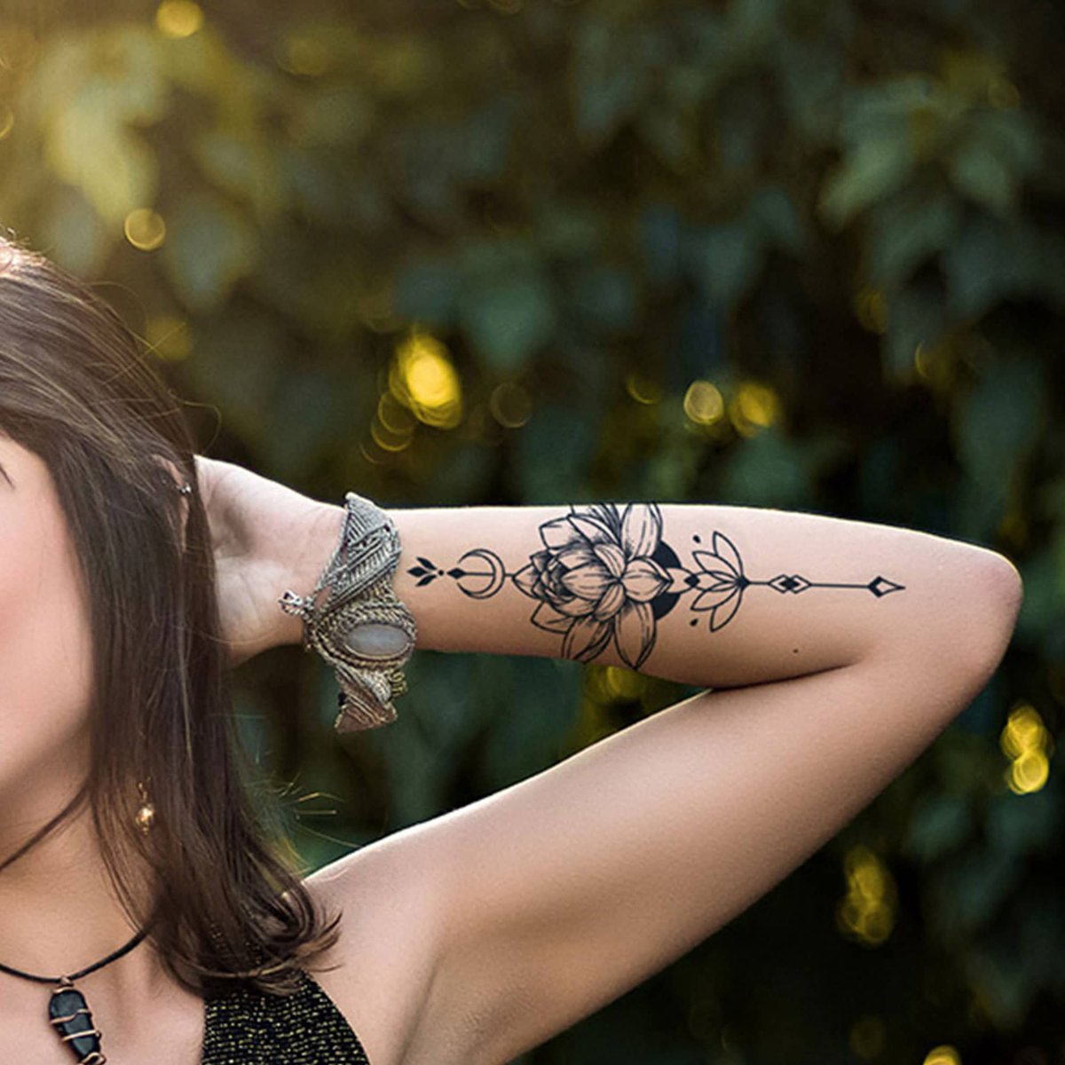 Tattnow's tweet photo. Lotus Flower Semi-permanent Tattoo | Floral Moon Temporary Tattoo | Half Sleeve Tattoo Print | Tattoo Sticker Design-A124 https://t.co/xcndnogtXx #black #temporarytattoo #minimalisttattoo #tattoodesignart #partyfavors #halloweencostume #bodyartsticker #birthdaysparty # https://t.co/V5nrK9nZdG