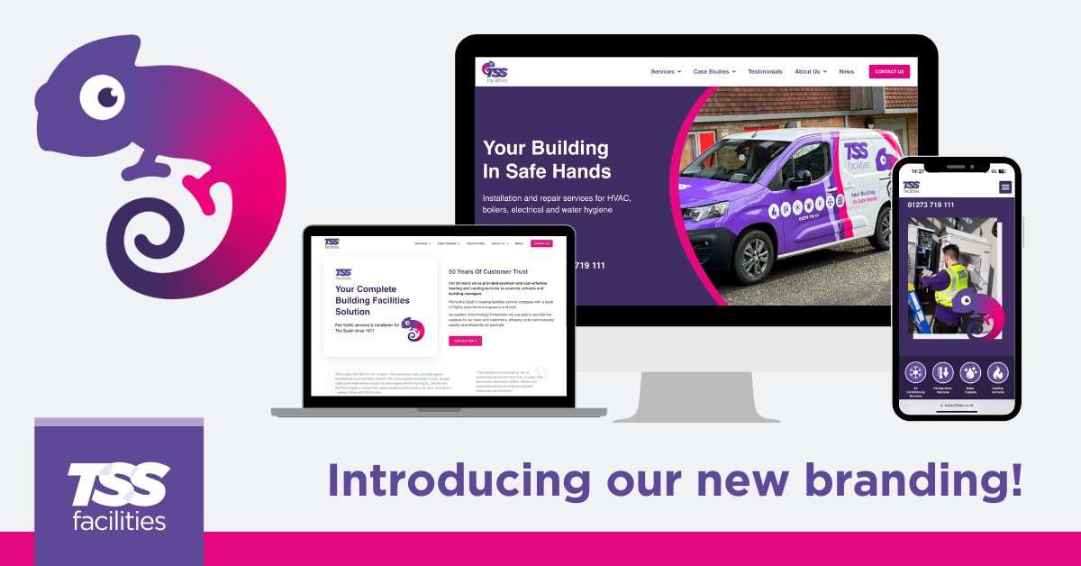 We're super excited to show off our refreshed branding 🤩  featuring our new chameleon mascot too 🦎

All your facilities management, under one roof 💜

Visit our website to check out our exciting new look! tssfacilities.co.uk

#sussexplumbing  #sussexaircon #chas #hvac