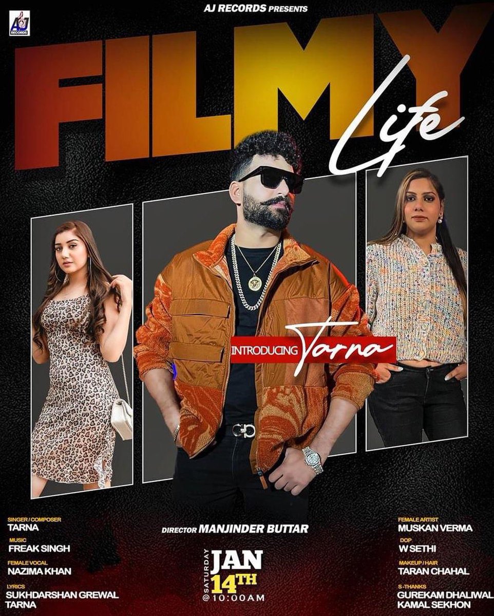 montyd04's tweet photo. Coming on 14 January 

Aj Records Present 
Artist- Tarna
song -Filmy Life
Dircotr -Manjindar Butter 
Lyrics- Sukhdarshan Grewala &amp; Tarna 
Female Vocal- Nazima khan
Female Artist- Muskan Verma https://t.co/ICW3OpNL1L