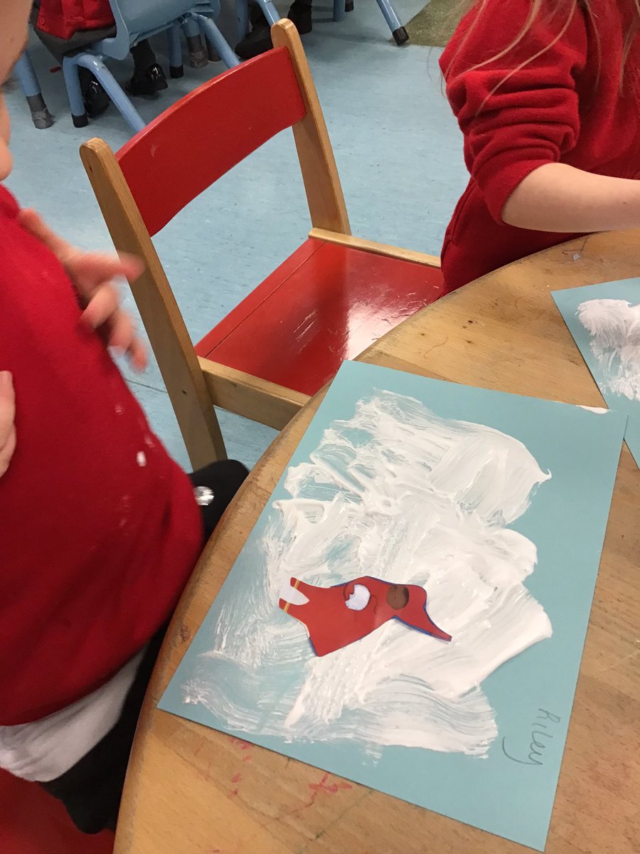We love our new book ‘The Snowy Day’ We used shaving foam and glue to make puffy paint and created a snowy mountain for Peter #stbernsart #stbernsnursery #readingforpleasure #thesnowyday