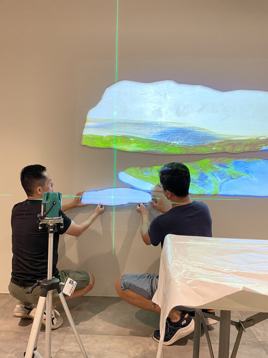 WynLynTan's tweet photo. ‘Land-scape,’ commissioned by The Esplanade, Singapore’s national performing arts centre, is my longest installation to date. Set-up in the 85m long tunnel took days, but it’s coming together. #painting #digitalart #contemporaryart #artexhibition 
#phygitalart https://t.co/LRosj1DU1z