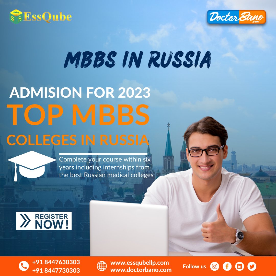 Earn an MBBS degree from the top medical colleges in Russia within six years
.
#essqube #doctorbano #studymbbsinRussia  #studyabroad #admissionabroad #consultantindelhi #consultantservices #MBBSKazakhstan #overseaseducation #overseasstudyconsultant #Studymbbsinbangladesh