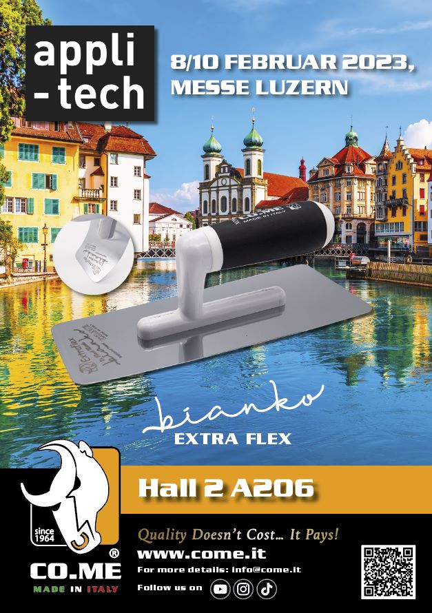 co_italy's tweet photo. Come visit us in Luzern at the most important Decorative event for the Swiss market.We will introduce you our new Bianko Lightflex for clay and mineral plasters and the complete Bianko "No-Black-Marks" family #madeinitaly #noblackmarks #microcementtrowels #clayplasters #marmorino https://t.co/K7wyRt1NPx