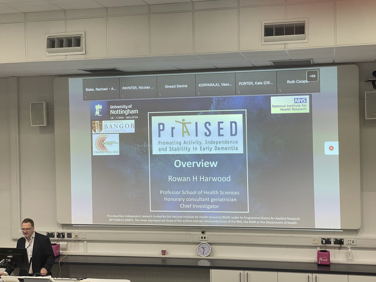 Our Chief Investigator @RowanHarwood up next! Providing an overview of the PrAISED research programme. #research #dementia