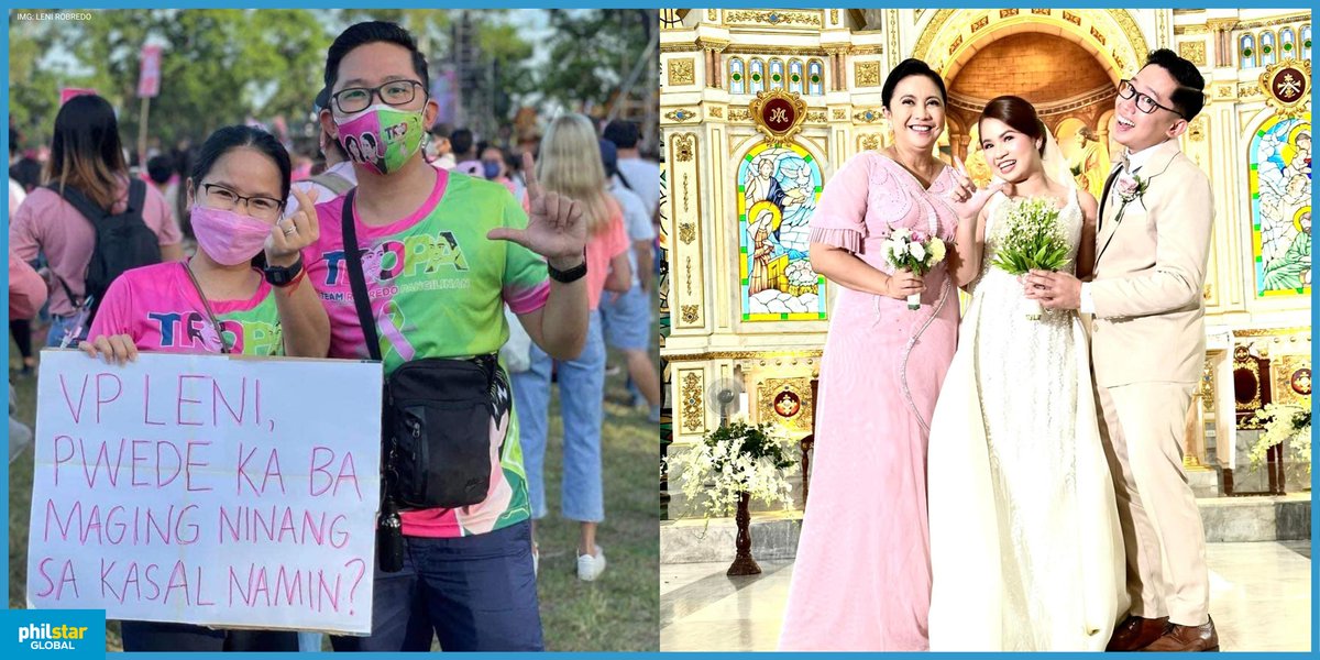 NINANG LENI 💖

Former vice president Leni Robredo "fulfilled a promise today" for a couple who asked her to be their godmother at their wedding during one of her campaign rallies last year.