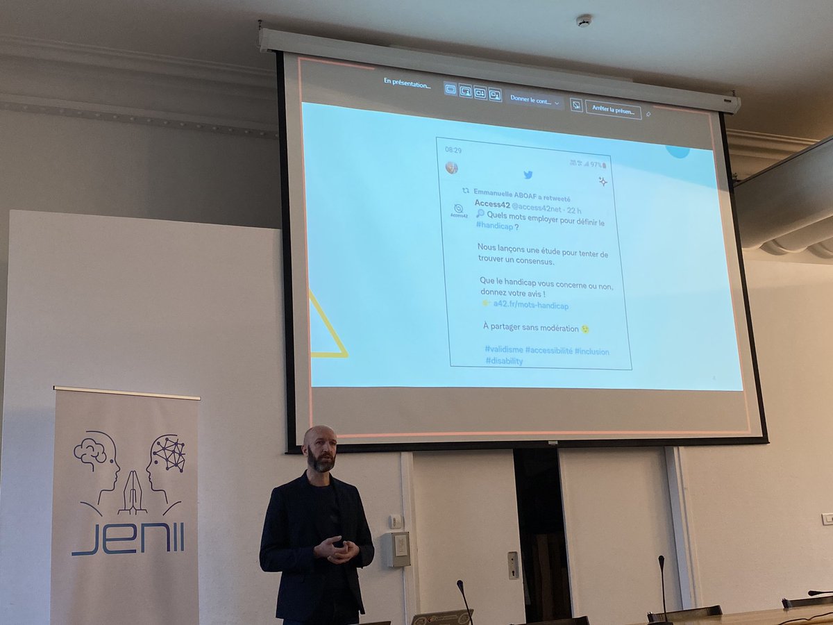 Smraihi's tweet photo. Séminaire @JENII_ensam intervention inspirante de Jérôme Dipure sur #accessibilité, #handicap et #inclusion un axe important pour la création et l’utilisation des jumeaux d’enseignement numérique interactif et immersif @ArtsetMetiers_  @LeCnam @CEA_Officiel @CESICommunicate https://t.co/7aIzhOae0l