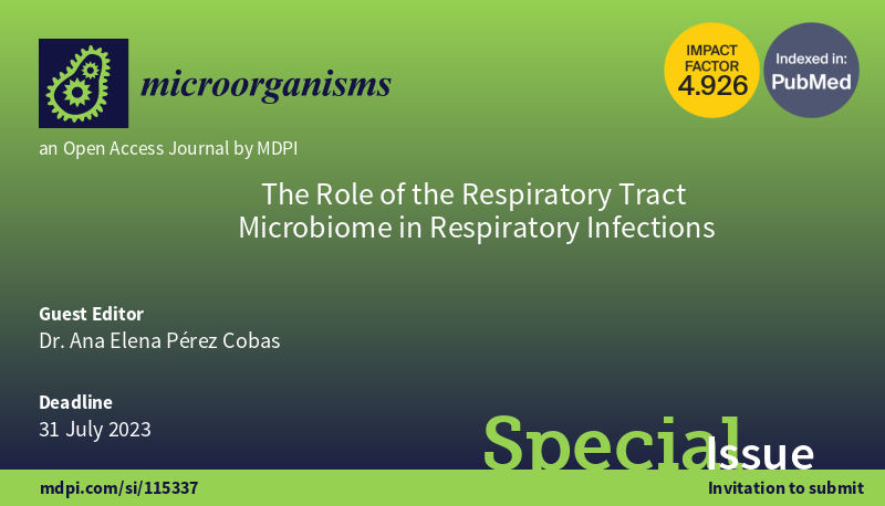 aneperezcobas's tweet photo. Extended deadline (31 July 2023) to submit to the Special Issue on respiratory microbiome &amp; infection in @Micro_MDPI. Papers related to this topic are welcome! https://t.co/PHGFrkXvU7