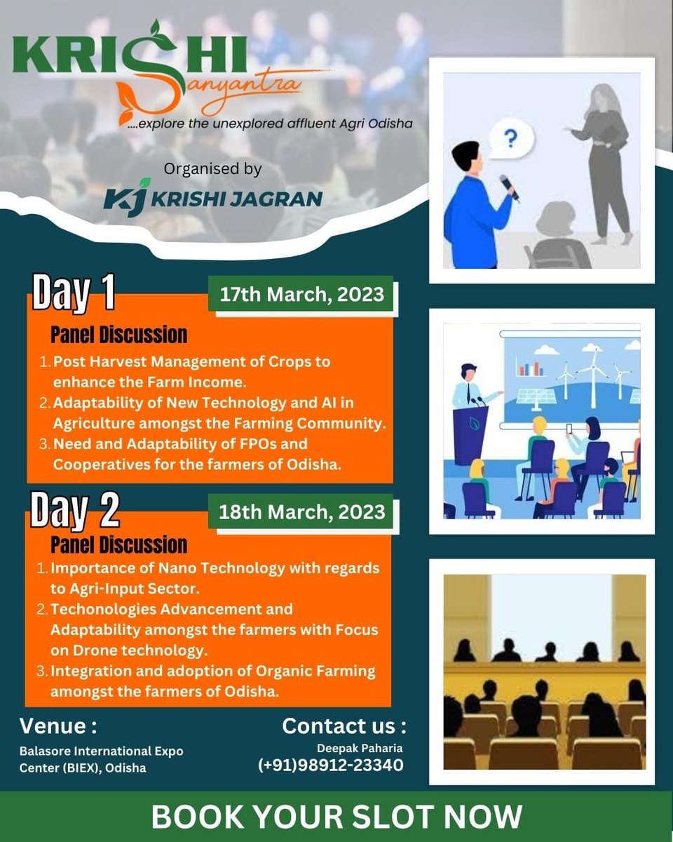 kjkrishimedia's tweet image. Krishi Jagran will host the two-day Krishi Sanyantra at the Balasore International #Expo Centre (#BIEC) in Odisha on March 17–18. The event will explore the unexplored affluent of Agri Odisha, followed by various workshops and #exhibitions. Book your slot right away!