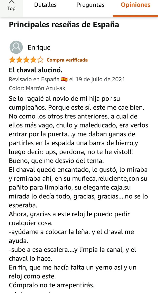 Estaba mirando un reloj en Amazon y me he enamorado de esta reseña.