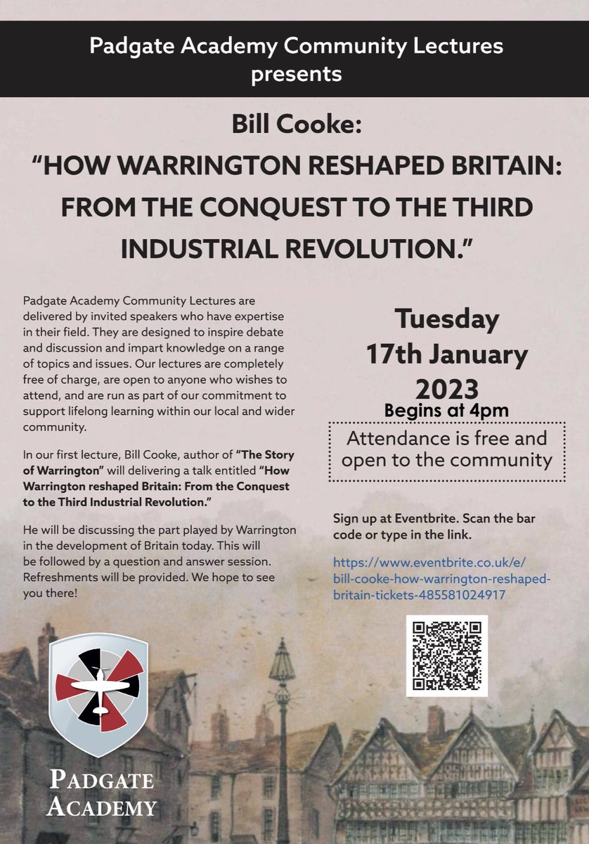 PadgateLectures's tweet image. Next week we will begin our programme of lectures with Bill Cooke, who will be discussing the History of Warrington. Entry is free and open to the community. Please sign up at: eventbrite.co.uk/e/bill-cooke-h…
We hope to see you there!