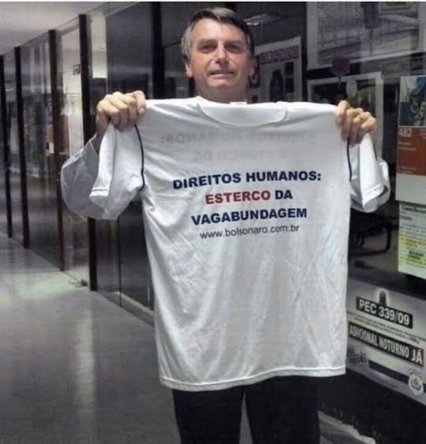 sobre os terroristas que estão reclamando das condições do alojamento da PF, eu gostaria de lembrar o que o “mito” deles falava sobre direitos humanos: