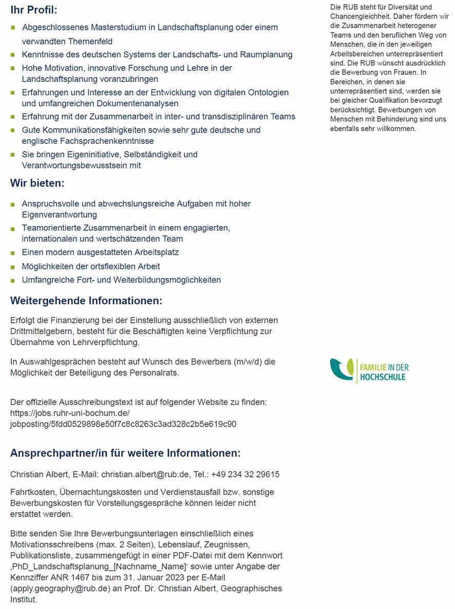 📣Stellenangebot im @PlacesLab:

Doktorandin (m/w/d) für #Landschaftsplanung (75%, TVL-E13) in einem DFG-Forschungsprojekt zur Landschaftsrahmenplanung in Deutschland. 🏞️🚵🌿 Ortsflexible Arbeit möglich. 

Wir freuen uns auf Ihre Bewerbung bis 31.01.!

👉jobs.ruhr-uni-bochum.de/jobposting/5fd…