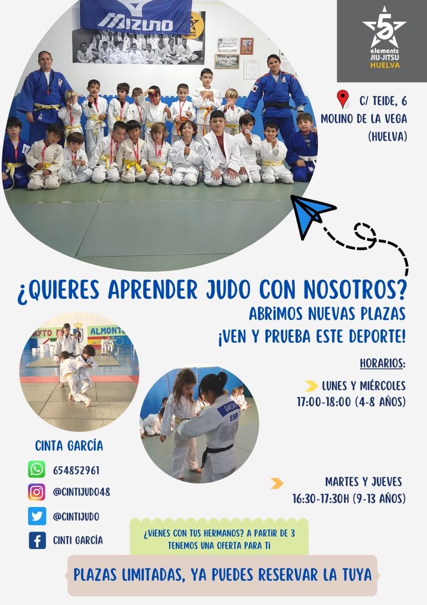 Abrimos nuevas plazas !!! 🥋🙌

🔹Lunes y miércoles: 4-8 años
🔹Martes y jueves: 9-13 años

   Info: 654 852 961 (Cinta García)