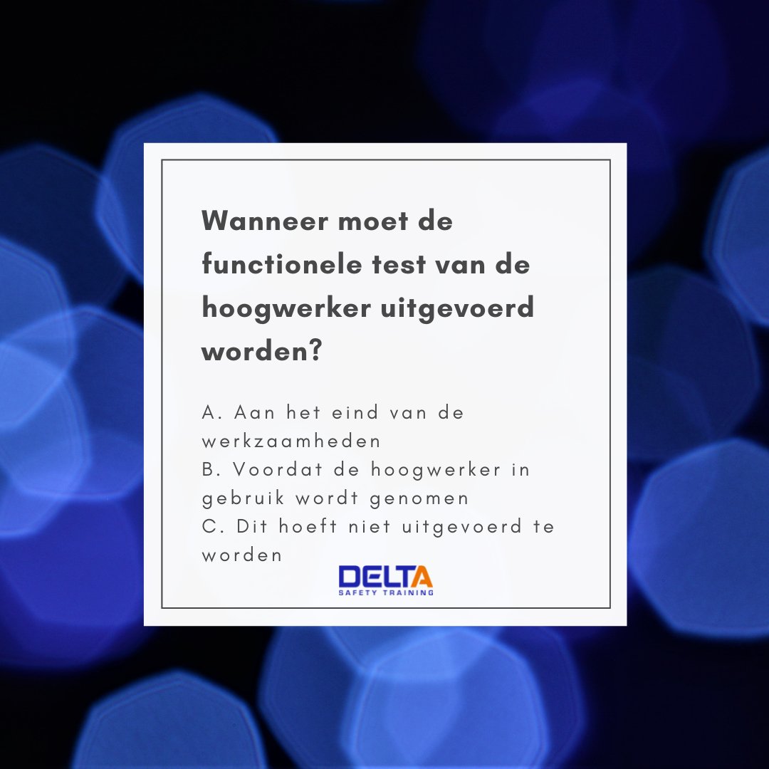 Weet jij wanneer de functionele test van de hoogwerker uitgevoerd moet worden? Kies één van de onderstaande opties en check daarna of je het goed had door op onderstaande link te klikken! bit.ly/3GOQonh