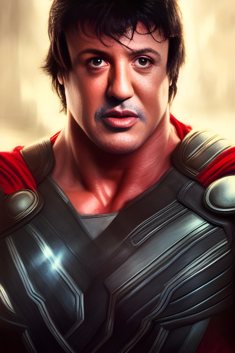 CytecK's tweet photo. Interpretación de la IA si Sylvester Stallone hubiera sido Thor de Marvel #stablediffusionart #stablediffusion2 https://t.co/dFuDtkuq9s