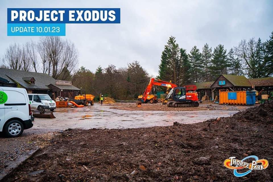 In the Thorpe Park Annual Passholder group, the resort have been sharing updates related to Project Exodus. Here we see demolition of the old Loggers Leap station is well underway! 
Rocky Express has been removed and the area levelled out.

All images with credit to Thorpe Park!