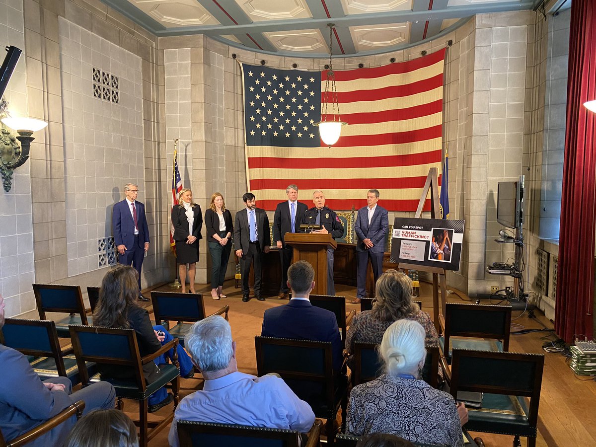 NEStatePatrol's tweet image. Honored to be a part of the first news conference for @TeamPillen &amp;amp; @NEAttorneyGen to raise awareness of human trafficking. 

You can report anything suspicious to the Nebraska Human Trafficking Hotline at 833-PLS-LOOK. 

#PleaseLook #SeeSomethingSaySomething