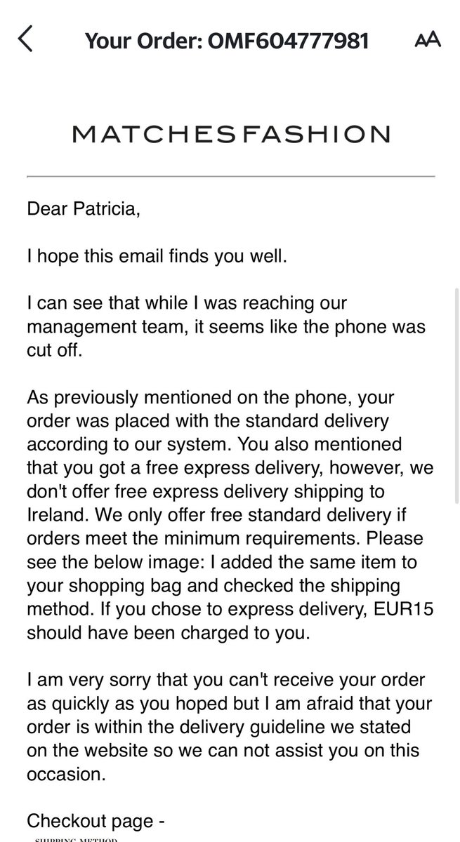 Thank you for extremely helpful customer service that resolves nothing.   <a href="/MATCHES_Help/">MATCHES Customer Care</a>