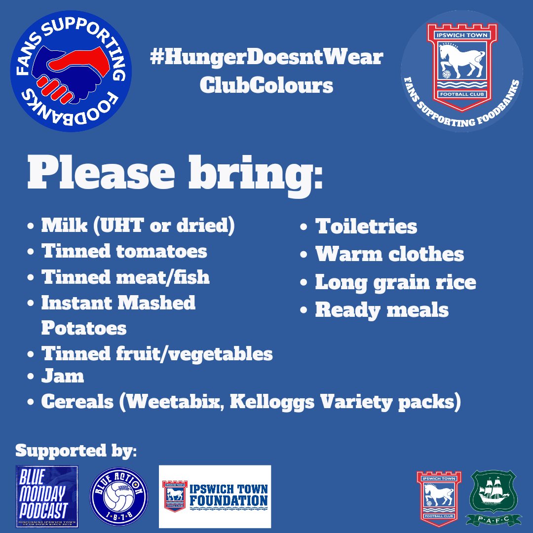IPSWICH TOWN FANS on Twitter "🥫🧃🍝 Information regarding the food bank