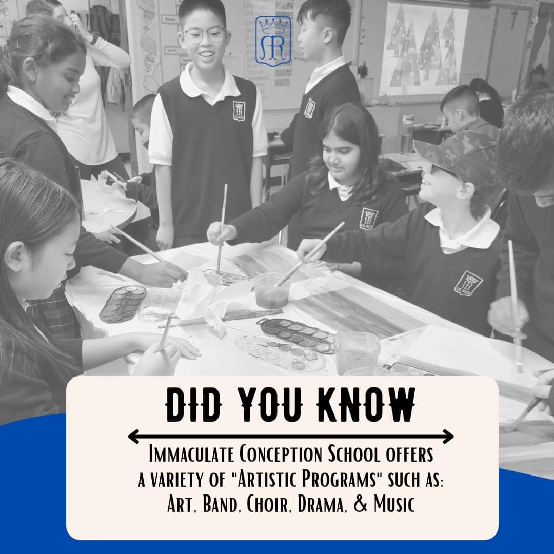 Goodmorning IC Delta Families!

Here's a Tuesday Tidbit about IC Delta! 🙂
Immaculate Conception School offers a variety of 'Artistic Programs' such as:
Art, Band, Choir, Drama, & Music

Have a great day!!

#tuesdaytidbit #info #icdeltaschool #icdeltacommunity #didyouknow #delta