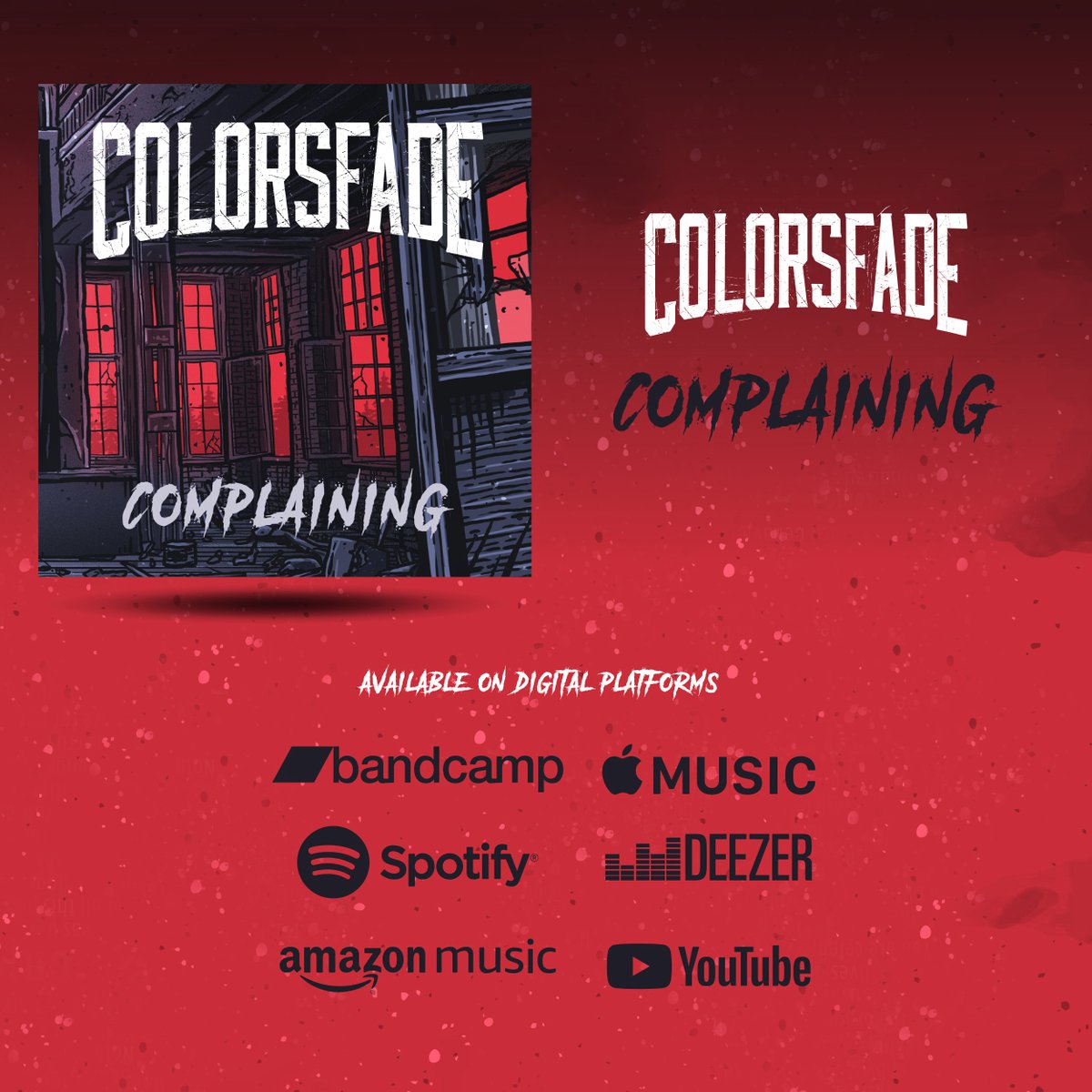 New COLORSFADE song "Complaining" OUT EVERYWHERE TODAY! 🌪 Just a few weeks away from the band's new album "Built From The Wreckage", out 1/30.
👉 fanlink.to/Complaining