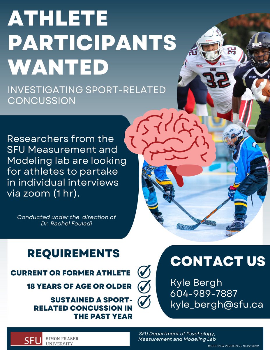 Twitter, please help!

I am recruiting previously concussed athletes for my honours thesis this spring.

If you know of someone who may be interested in participating, please share this post with them. Thank you!