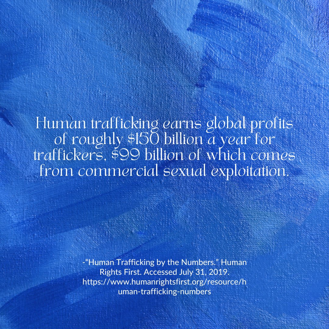 Human trafficking earns global profits of roughly $150 billion a year for traffickers, $99 billion of which comes from commercial sexual exploitation

@DVACK1980 @KWU_StudentLife @KStateSalina #Partner2Prevent #EndTrafficking #HumanTrafficking