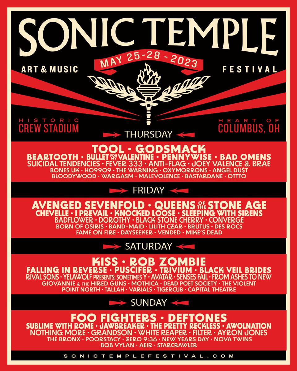 BEARTOOTHband's tweet photo. 🚨 COLUMBUS 🚨: We’re coming HOME! We’re so honored to be part of @SonicTempleFestival this year at Historic Crew Stadium! Passes go on sale this coming Friday at 10am ET! Stay tuned for an exclusive pre-sale code 👀 https://t.co/uvj9Q6BqVm
