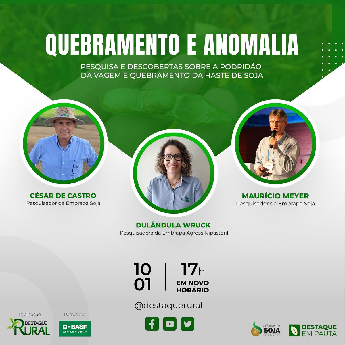 destaquerural's tweet photo. Produtores vêm observando podridão da vagem, conhecida como anomalia da soja, e quebramento da haste de soja nas lavouras. Ambos os problemas ainda não têm as causas definidas. 

🕔 Não perca hoje (10), às 17h!

#DestaqueRural #DesafiosDaSoja #Soja https://t.co/GAdPovCtS4