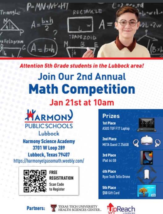HarmonyLubbock's tweet photo. Calling all Math enthusiasts!! Our 5th grader Math Competition is just around the corner.  Sign up today at https://t.co/575mEPEQQY https://t.co/Z94rNbCsnF