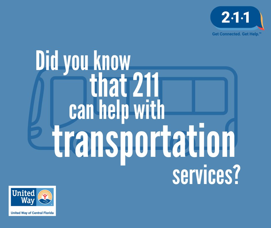When you call 211 you're directed to all available services in your area, including those for transportation assistance. We can connect you to a variety of organizations that may be able to meet your needs. Contact us 24/7 by calling 211 or by texting your zip code to 898-211.