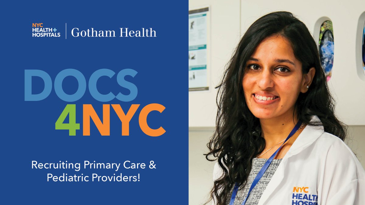 NYCGothamHealth's tweet photo. We are looking for talent! Gotham Health is #Hiring primary care and pediatric physicians to serve in our network of over 30 health centers providing care to all New Yorkers. Visit the careers website for job seekers and apply today: https://t.co/GnY75NQQaV
#DOCS4NYC https://t.co/cUeLMUBEra