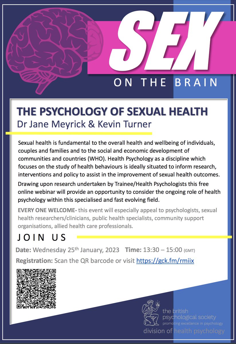 1/2 Follow the link gck.fm/rmiix to register for this <a href="/divhealthpsych/">BPS DHP</a> webinar on the Psychology of Sexual Health with contributions from President of <a href="/BASHH_UK/">BASHH</a> Dr Claire Dewsnap <a href="/claired/">Claire Diaz-Ortiz</a> (issues in sexual health) <a href="/b_prospects/">🇳🇬 Dr Nwaosu II</a>  (Black Men's Sexual Health)