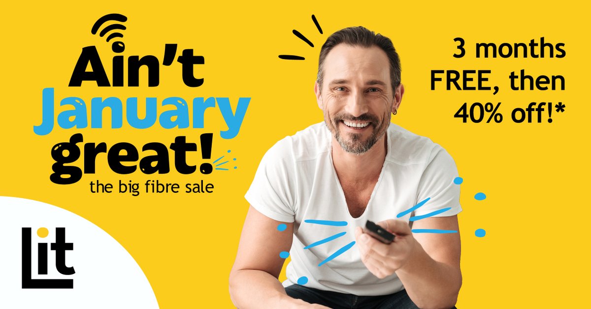 litfibre's tweet photo. Make Jan your best month of 2023! 😍🌧 
 
Get reliable, ultrafast broadband for FREE for 3 months, then at 40% off for the rest of your 18-month contract. Switch to Lit Fibre to save money &amp; enjoy the best the internet has to offer: https://t.co/YaUFeZ6kMq 
#LitLovesJan #JanSale https://t.co/BjaRZmHOsv